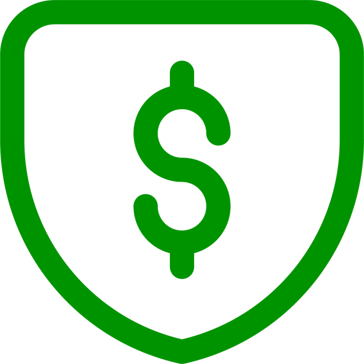 green line icon of a dollar sign on a shield